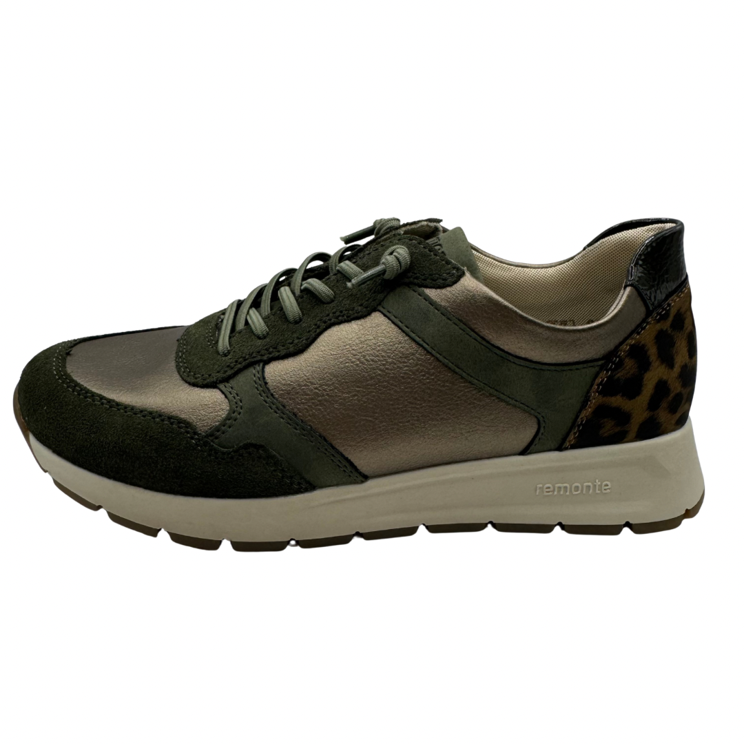 Remonte Green, Bronze &amp; Leopard Print Trainers