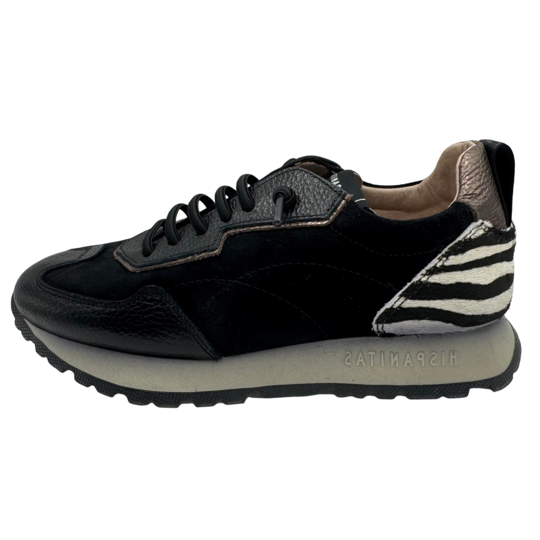 Hispanitas Black Trainers with Zebra Print Detail and Elasticated Laces