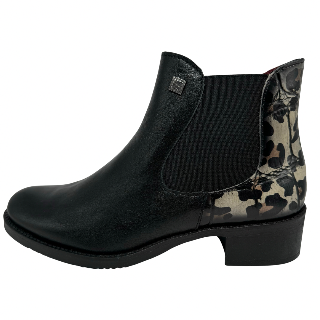 Jose Saenz Black &amp; Leopard Print Ankle Boots