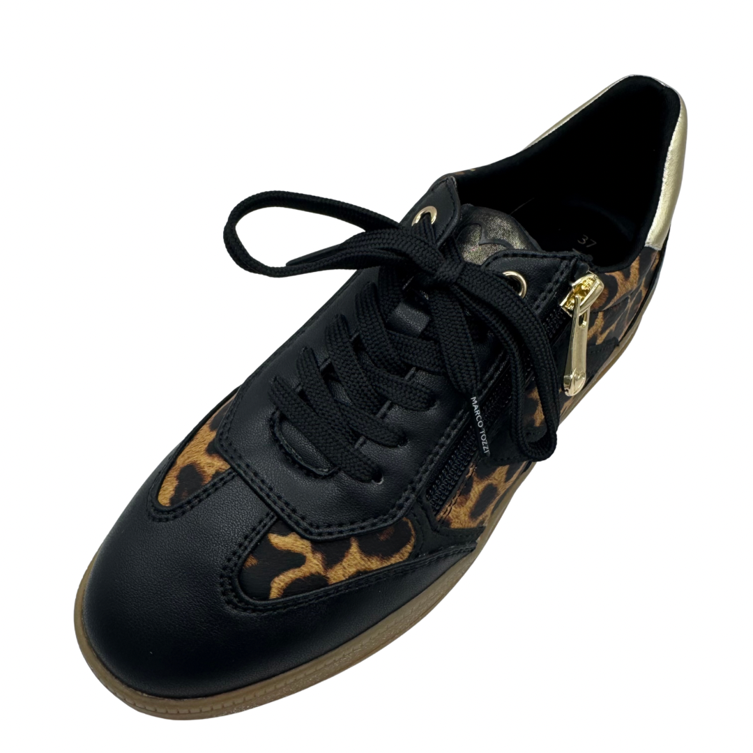 Marco Tozzi Black &amp; Leopard Print Trainers