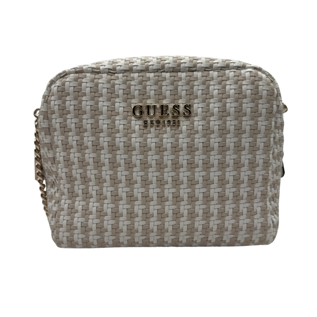 Guess Beige &amp; White Woven Crossbody Bag