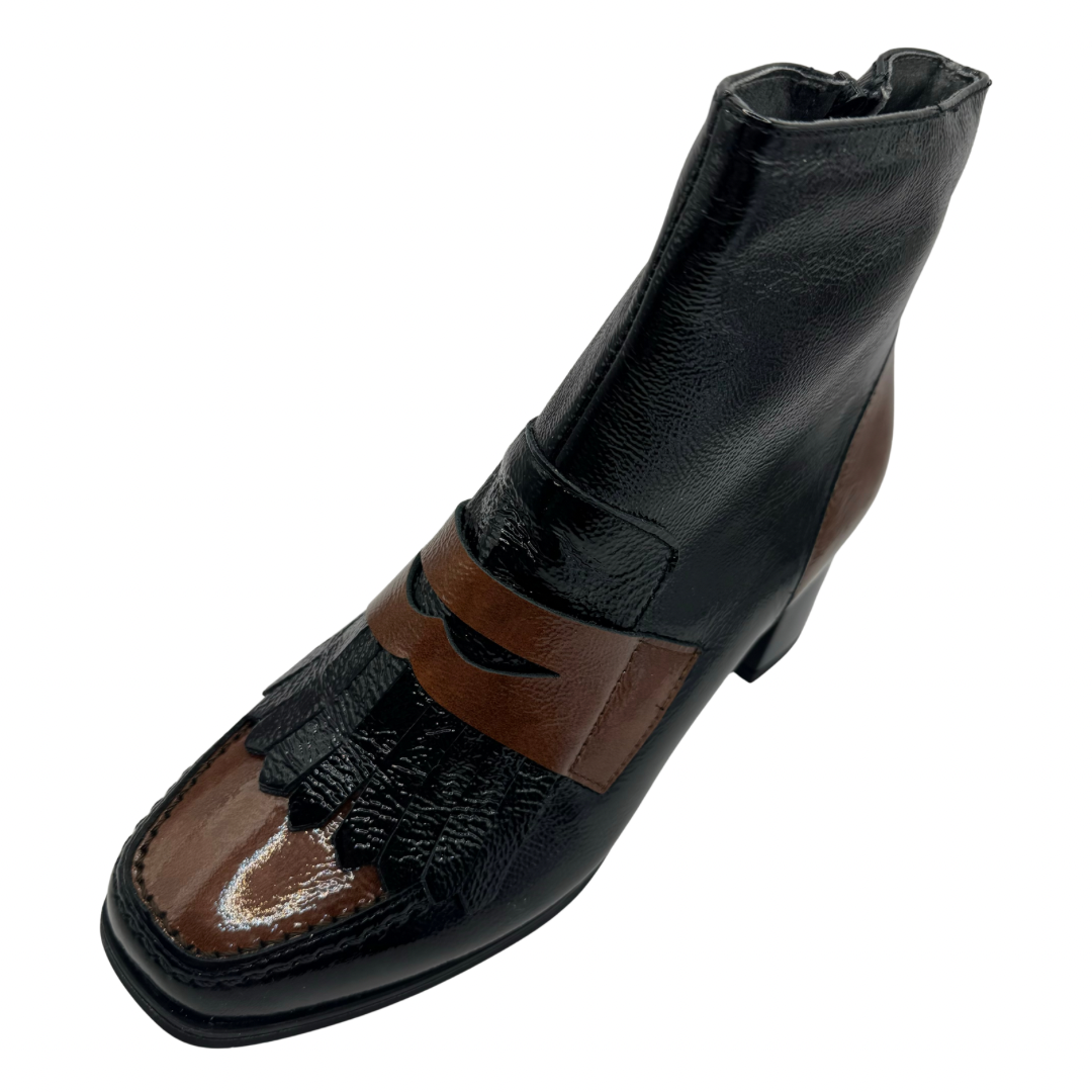 Pitillos Black &amp; Brown Patent Heeled Boots