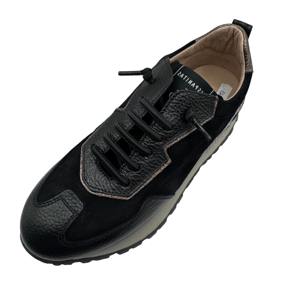 Hispanitas Black Trainers with Zebra Print Detail and Elasticated Laces