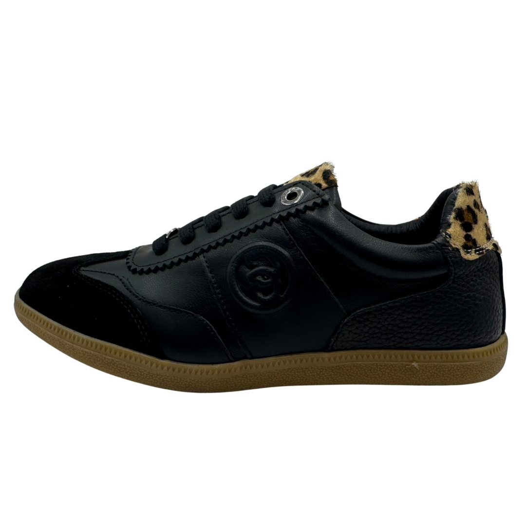 Carmela Black Trainers with Leopard Print Detail
