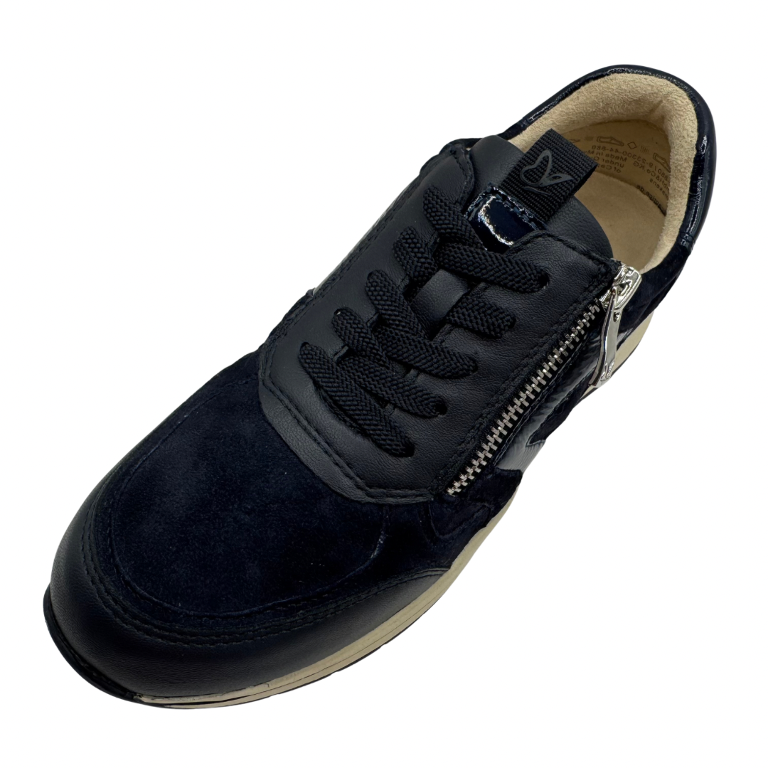 Caprice Navy Wedge Trainers with Side Zip