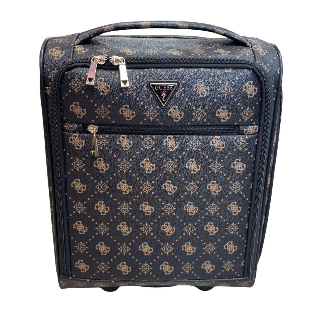 Guess Dark Brown Logo Print Small Carry On Suitcase