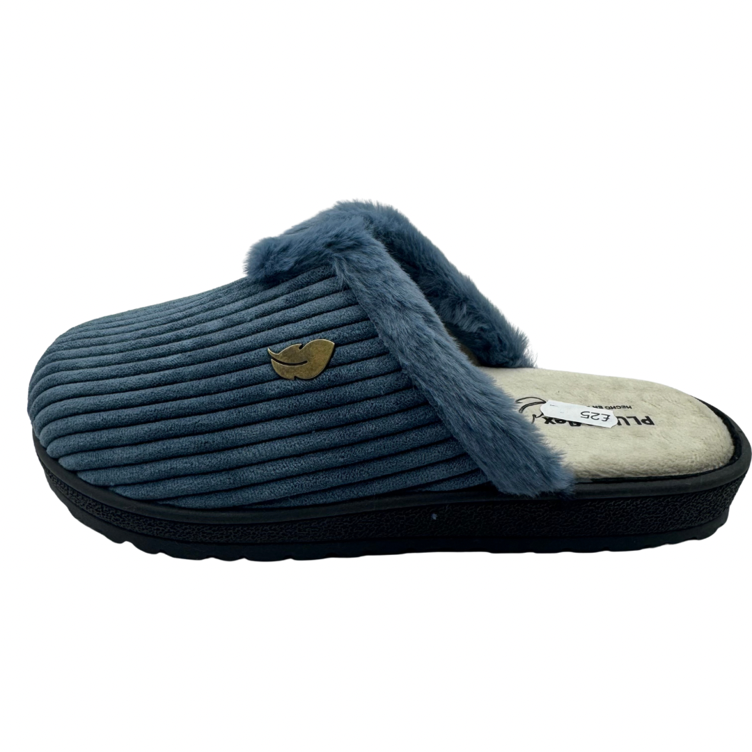 Plumaflex Blue Corduroy Backless Slippers