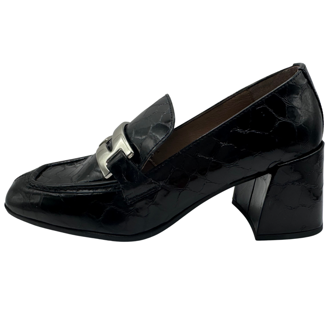 Wonders Black Patent Heeled Loafers