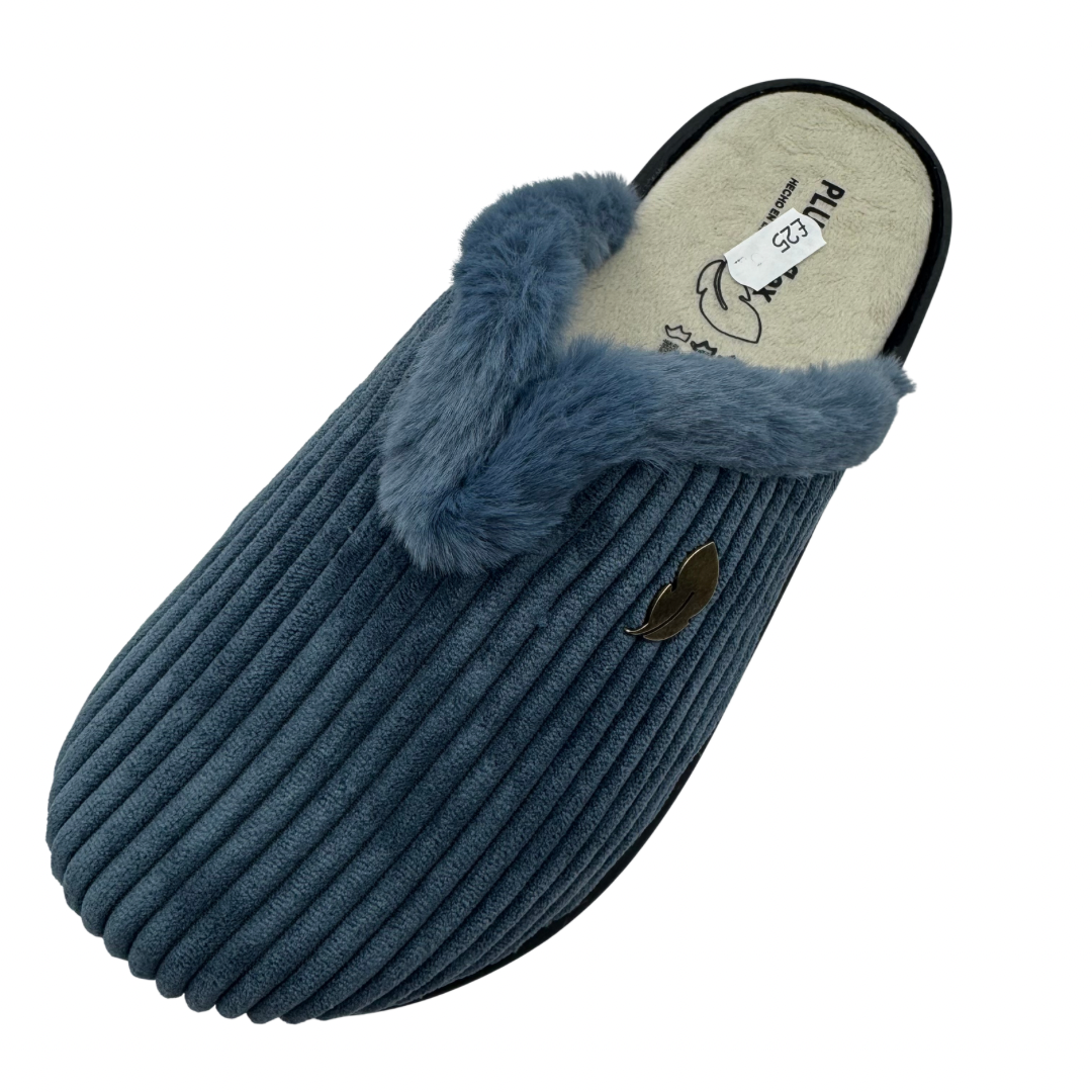 Plumaflex Blue Corduroy Backless Slippers