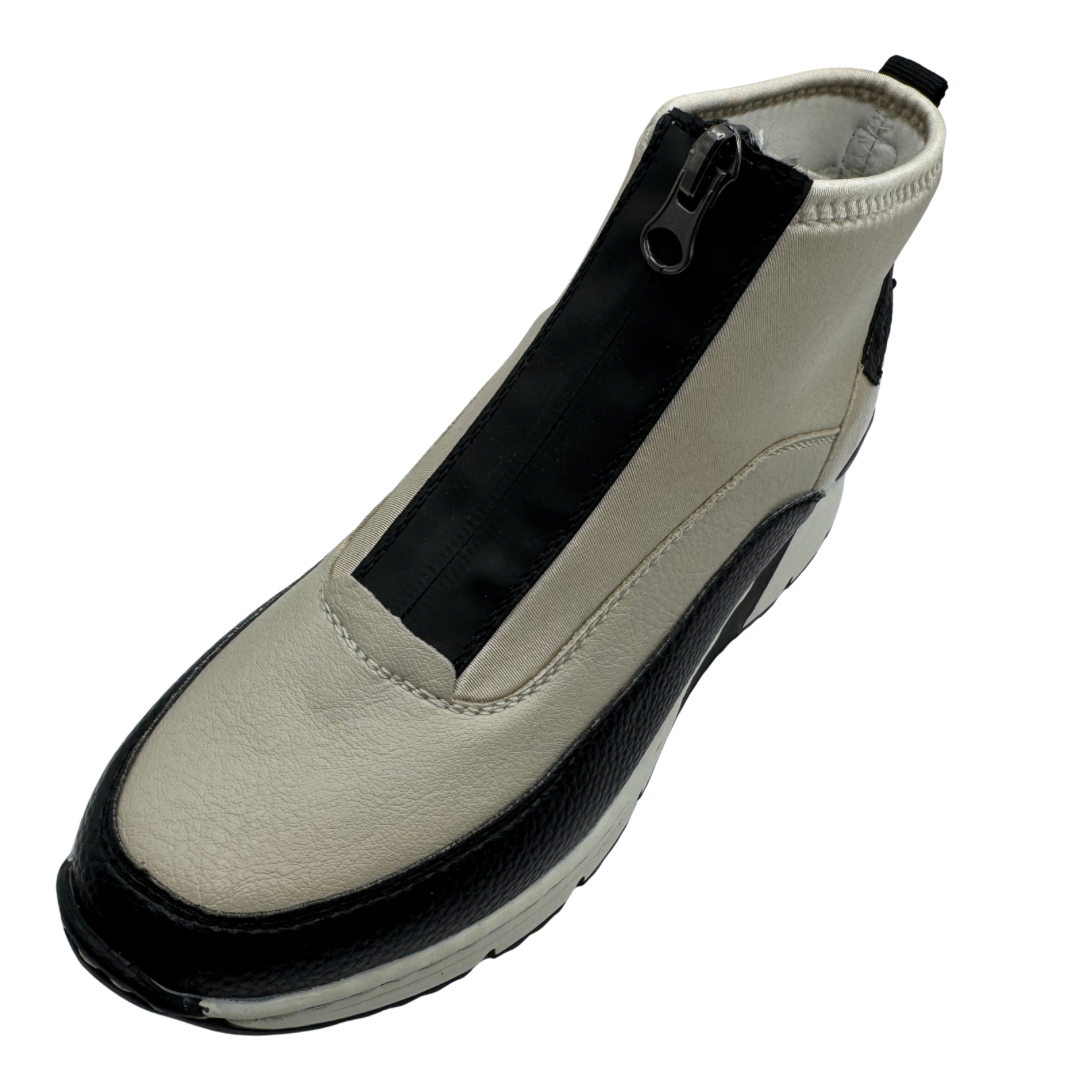 Rieker Beige &amp; Black Wedged Trainer Boots with Front Zip