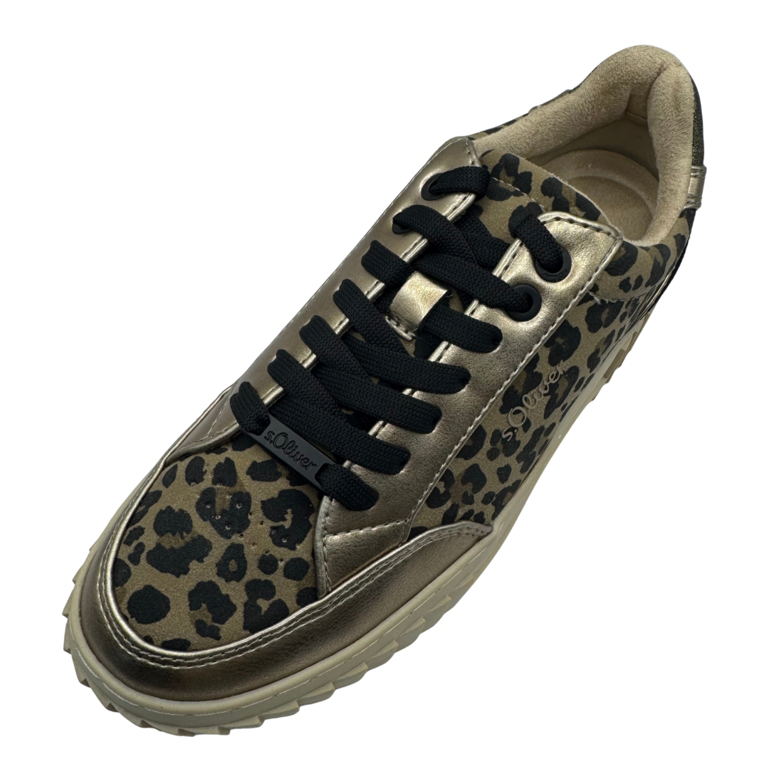 S Oliver Leopard Print Platform Trainers with Gold Detail