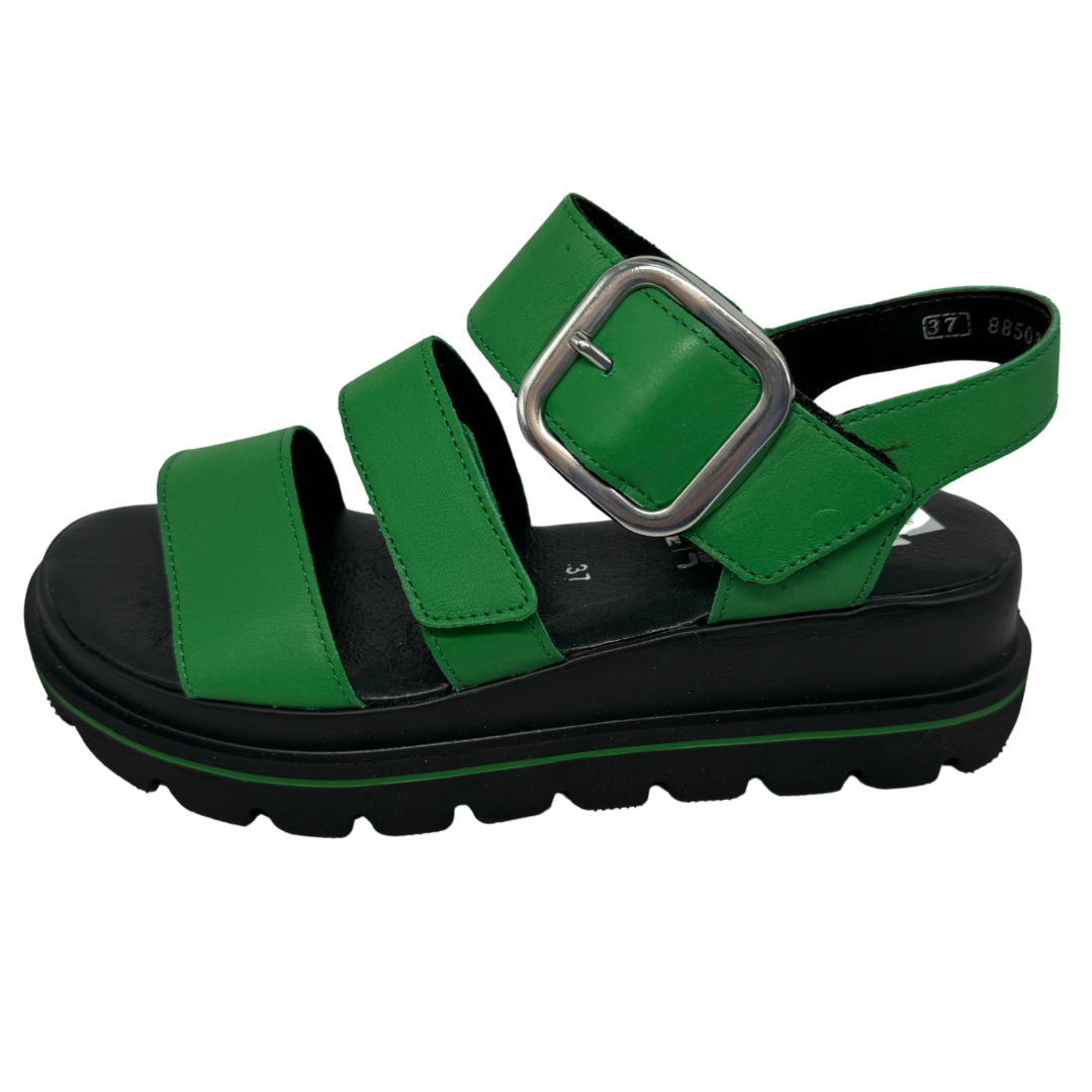 Rieker Green Leather Wedge Sandals