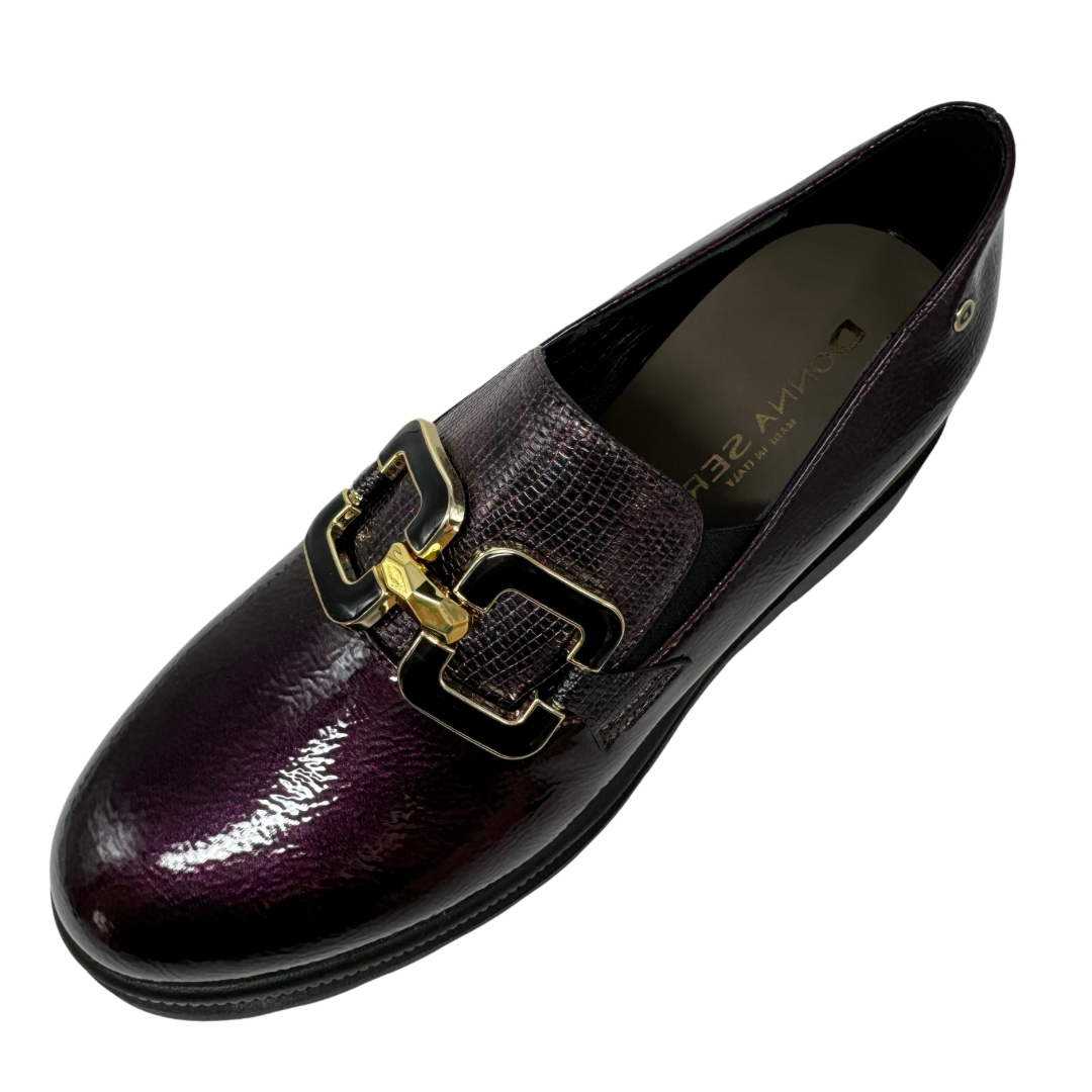 Donna Serena Purple Patent Leather Wedged Loafers