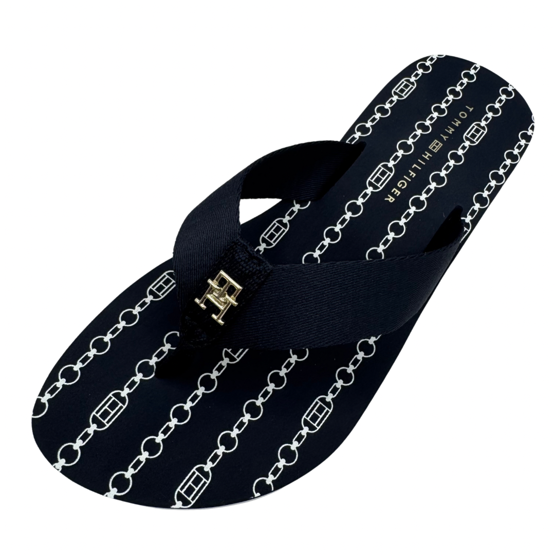 Tommy Hilfiger Navy Flip Flops with White Link Detail