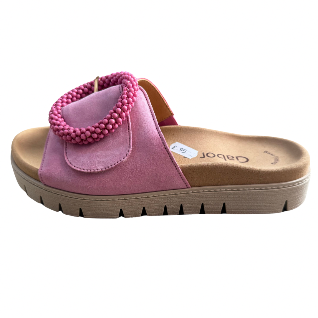 Gabor Pink Slip On Sandals with Beaded Circle Detail