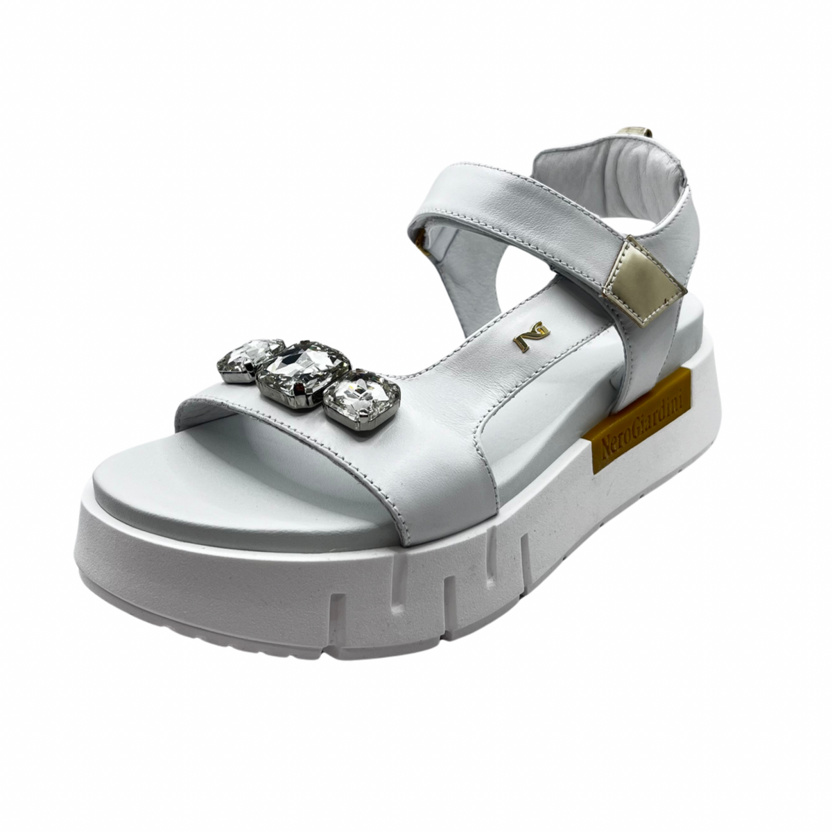 Nero Giardini White Wedge Sandal with Diamanté Detail
