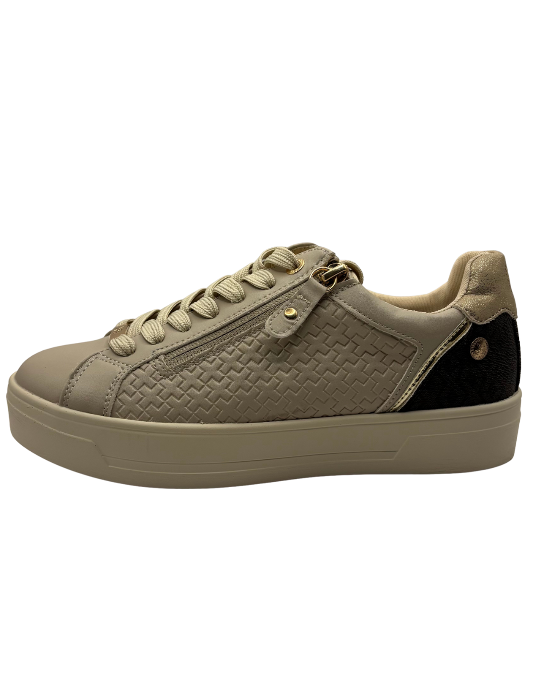 XTI Beige Platform Trainer with Side Zip