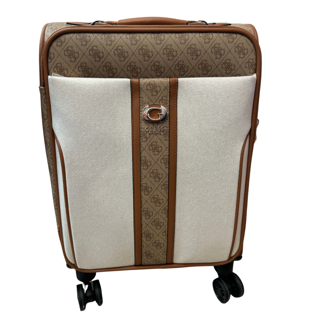 Guess Brown Logo Print &amp; Cream Suitcase