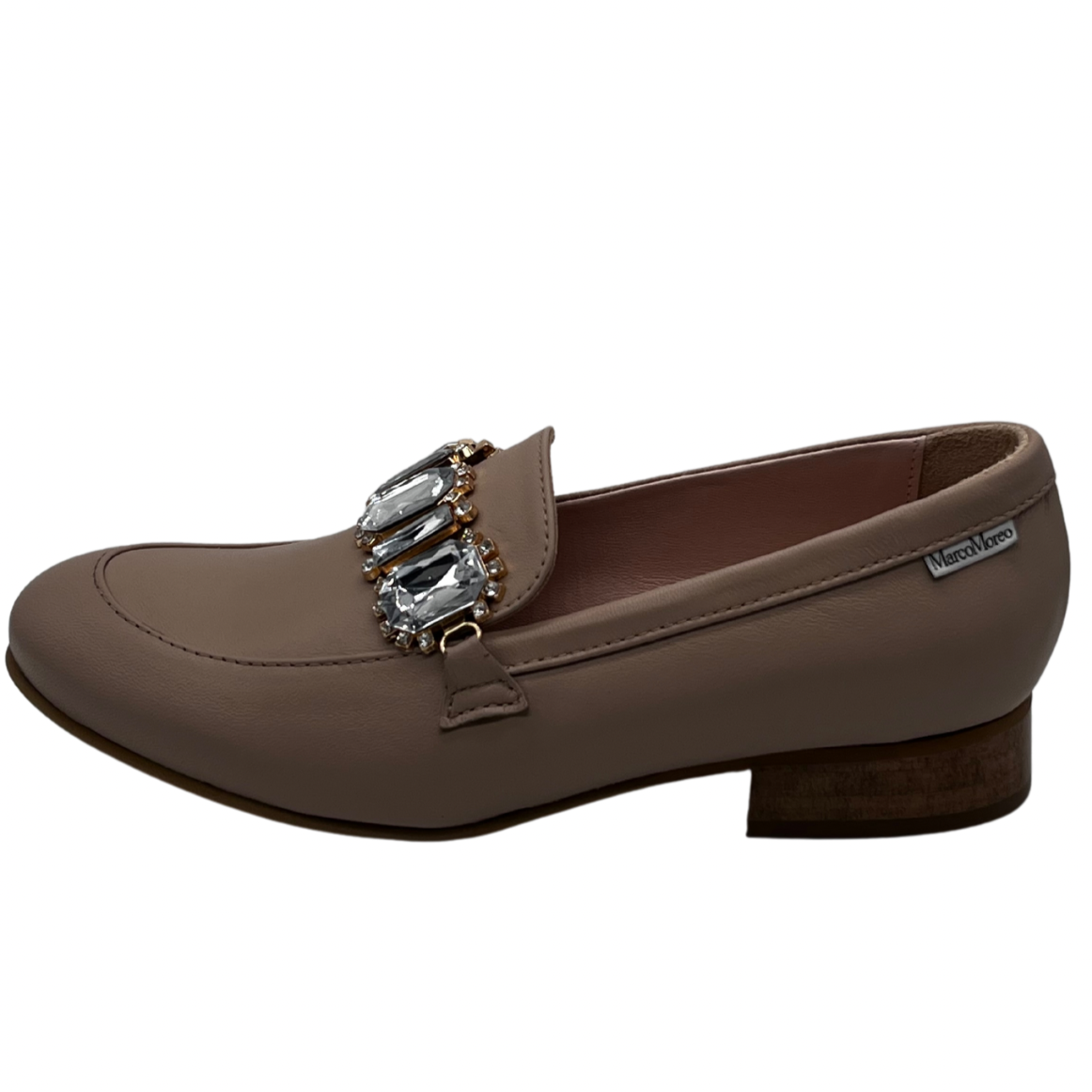 Marco Moreo Leather Beige Loafer With Jewel Details