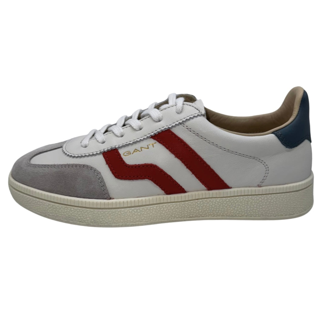 Gant White Leather Trainers with Grey and Red Detail
