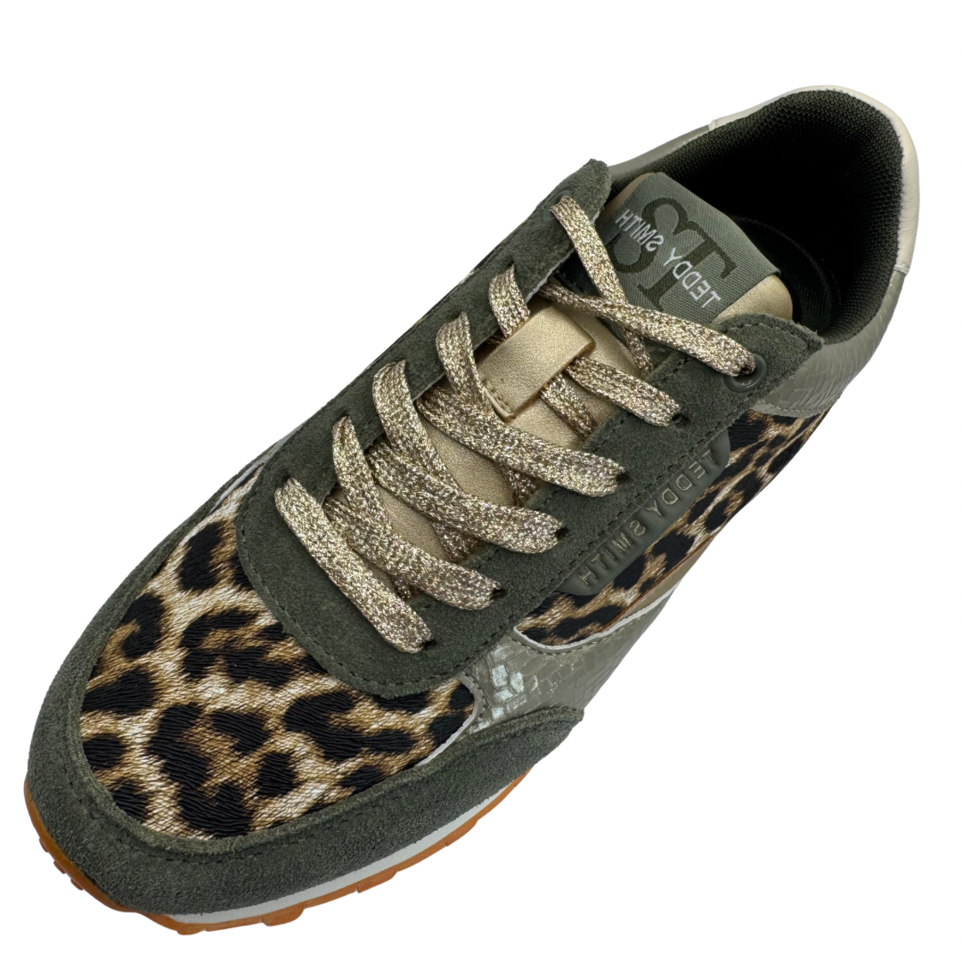 Teddy Smith Green &amp; Leopard Print Trainers