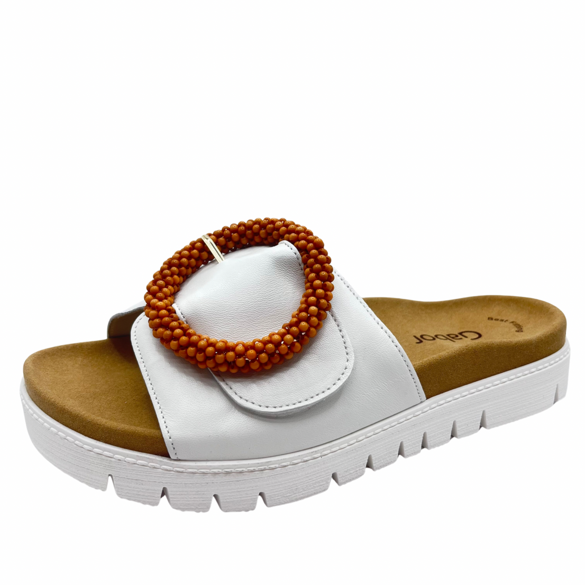 Gabor White Leather Slider Sandal With Buckle