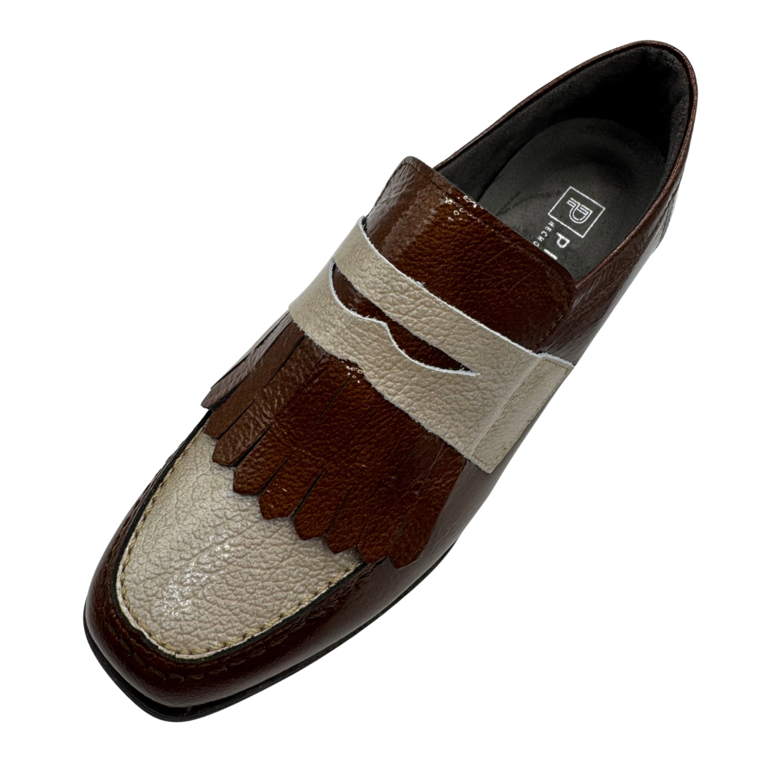 Pitillos Brown Patent Heeled Shoe with Beige Detail