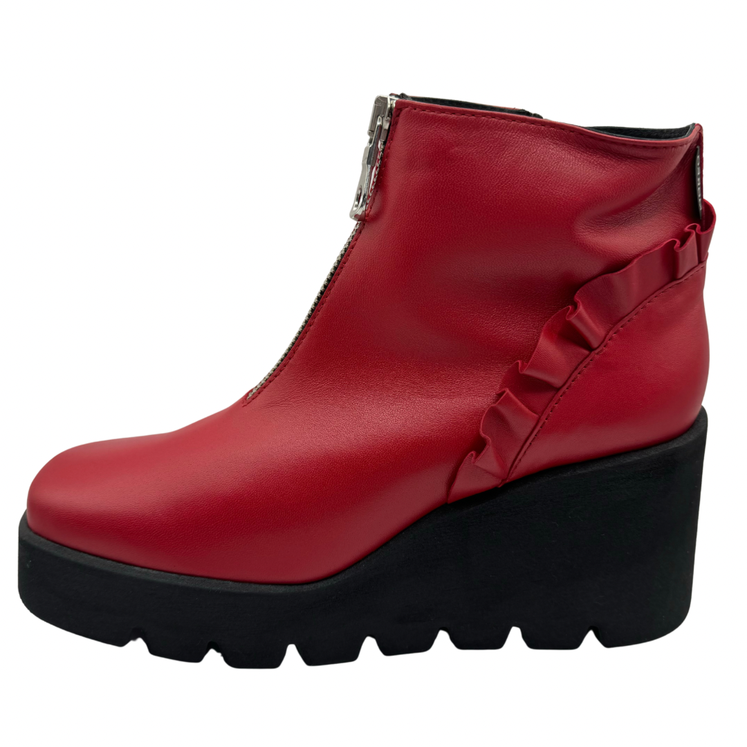 Marco Moreo Red Wedge Ruffle Leather Boots