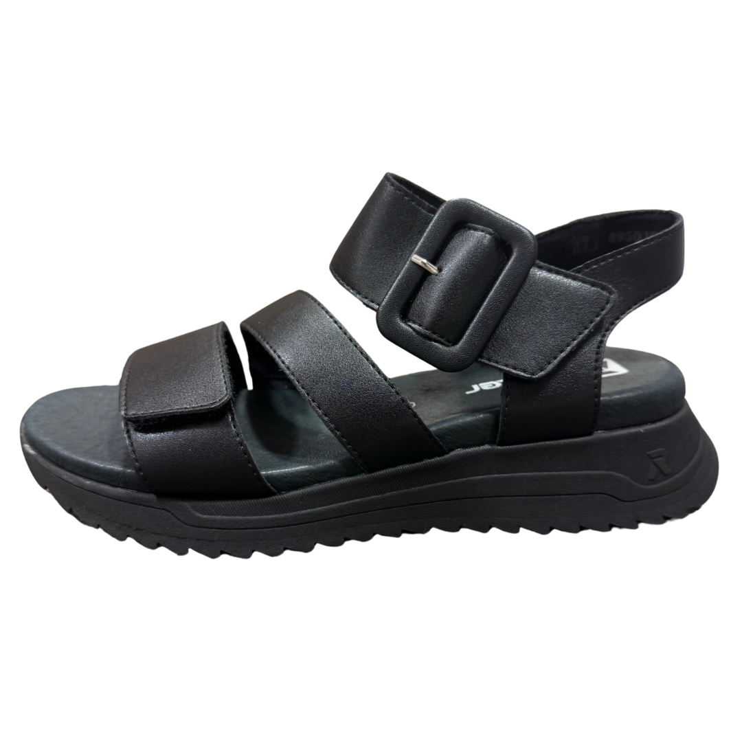 Rieker Black Sandals with Double Velcro Straps