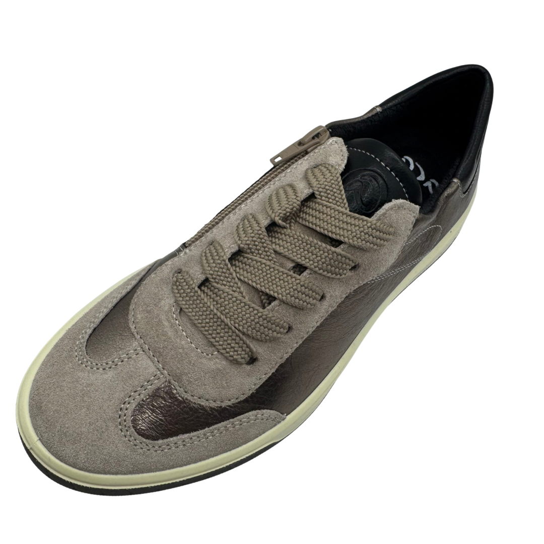 Ara Pewter, Black &amp; Beige Trainers with Side Zip