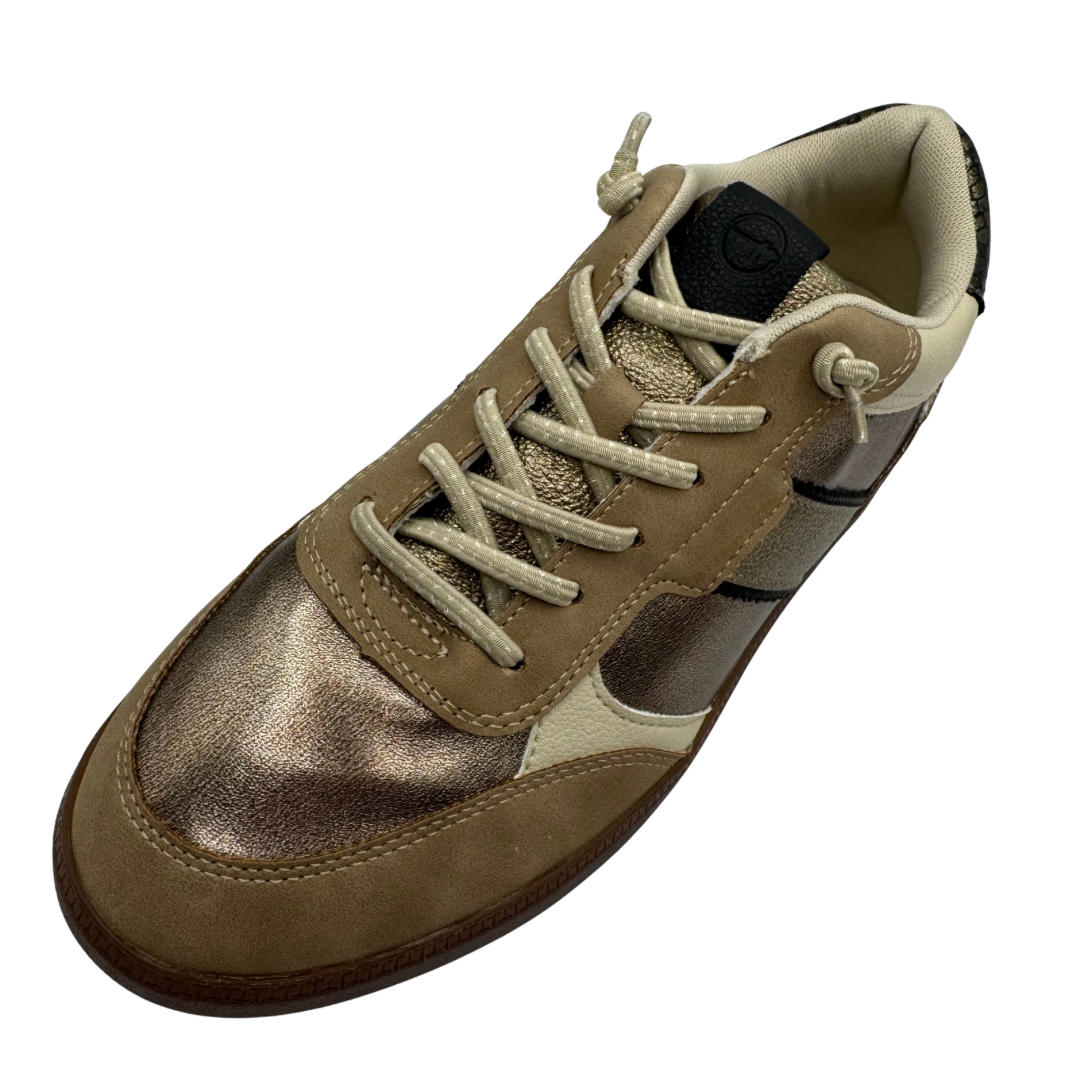 Tamaris Gold &amp; Beige Trainers with Elasticated Laces