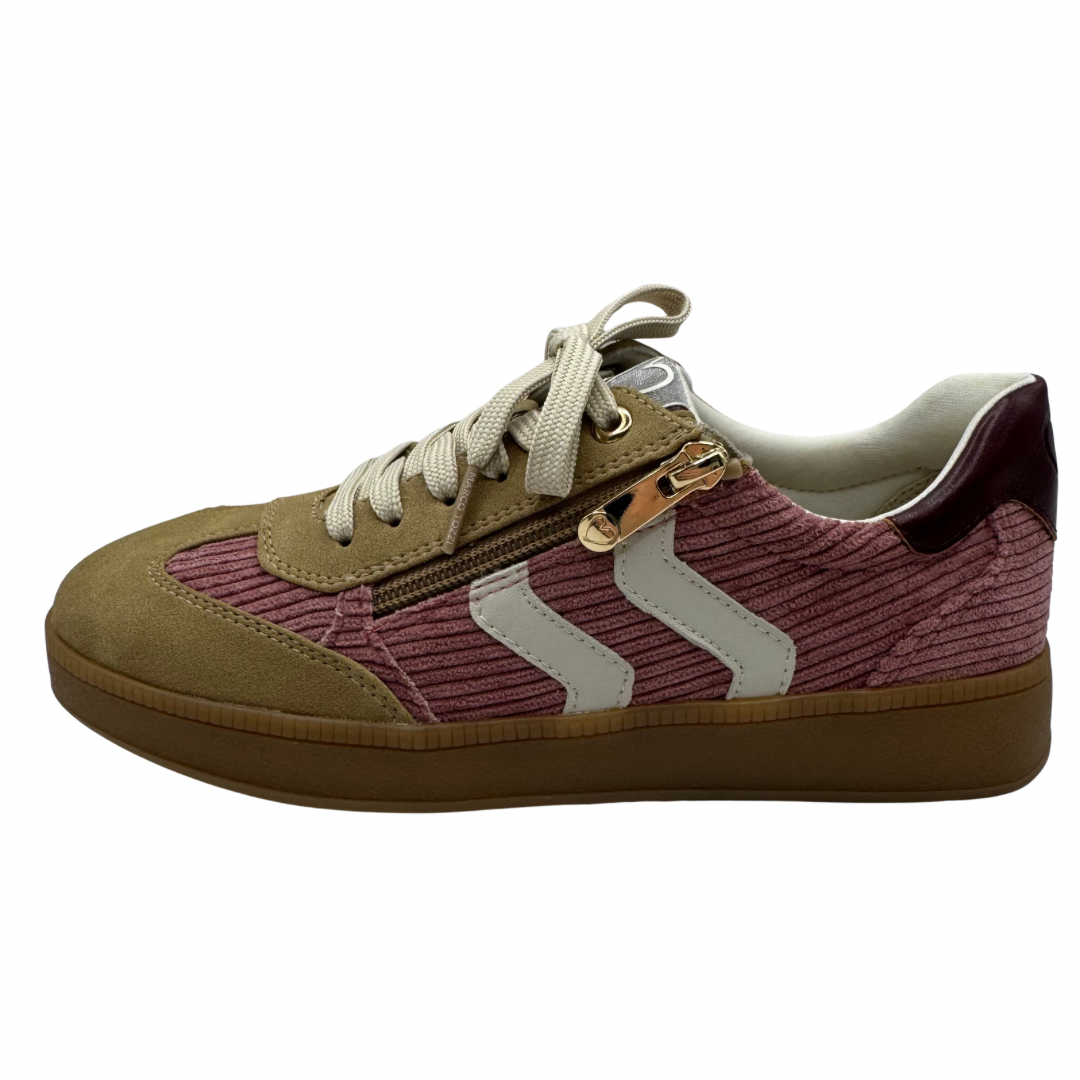 Marco Tozzi Pink Corduroy Trainers with Side Zip