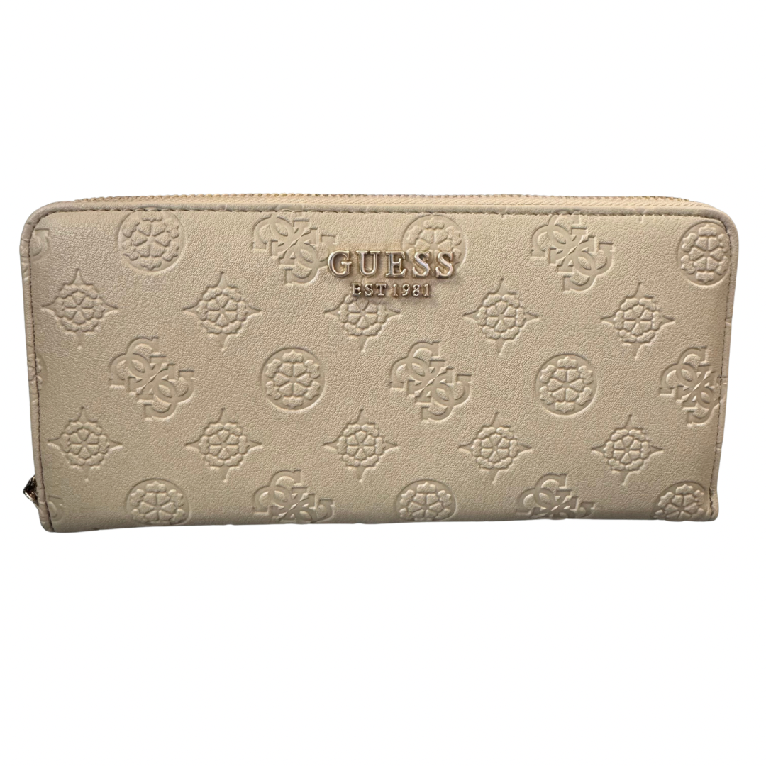 Guess Taupe Embossed Logo Print Large Purse