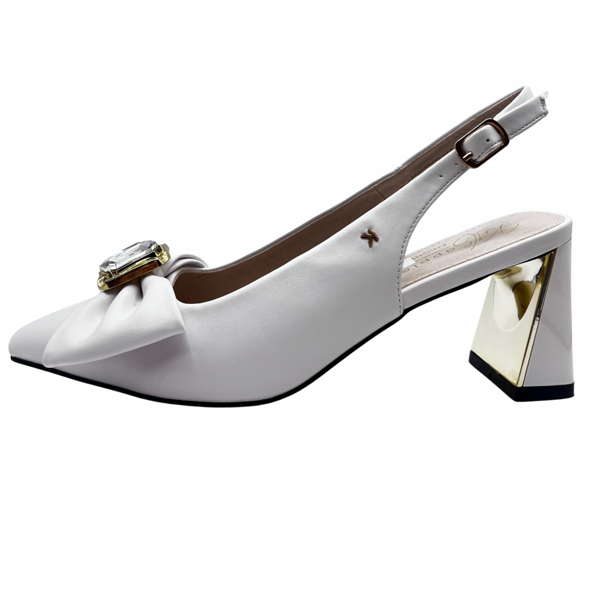 Kate Appleby White Leather Slingback Heel With Bow and Diamanté