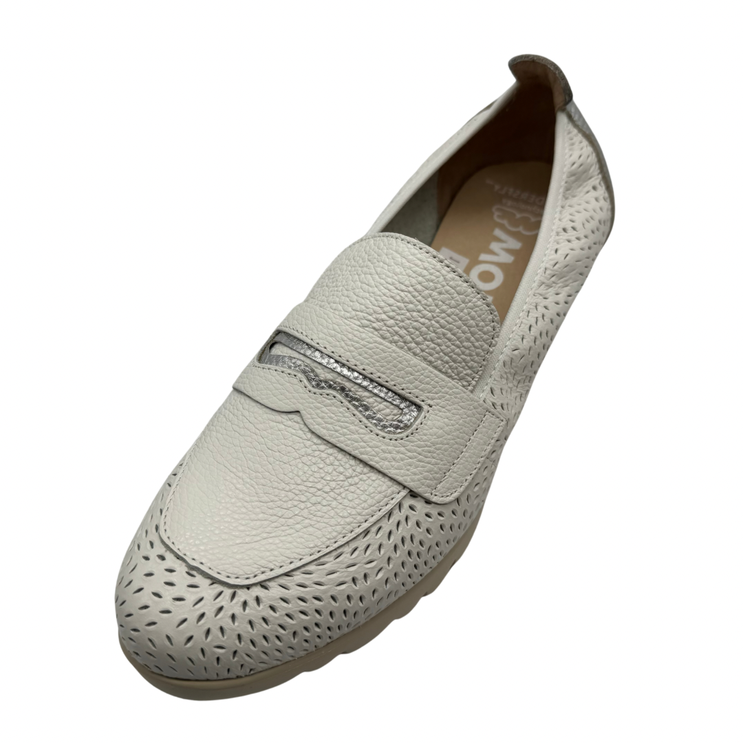 Wonders White Leather Perforated Wedge Loafers