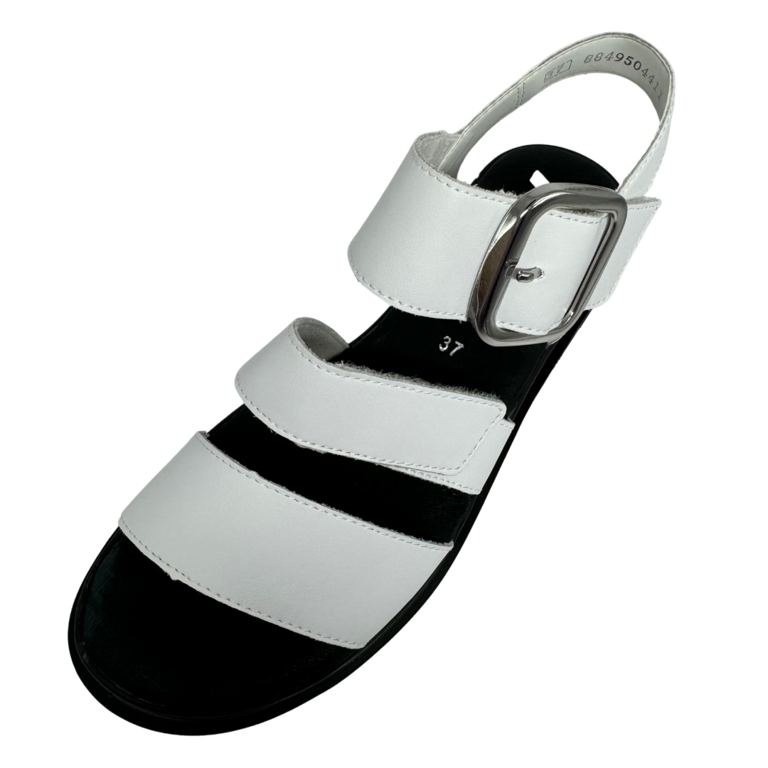 Rieker White Leather Wedge Sandals
