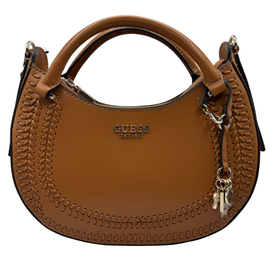 Guess Cognac Rounded Handbag with Stitch Detail