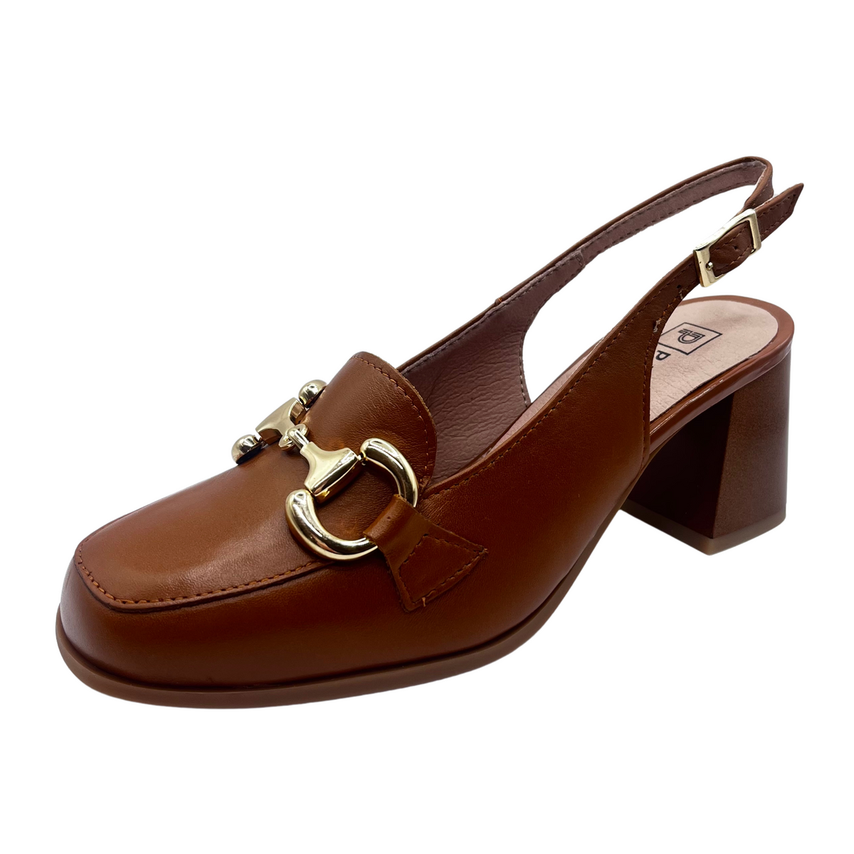 Pitillos Brown Leather Block Heel Loafer