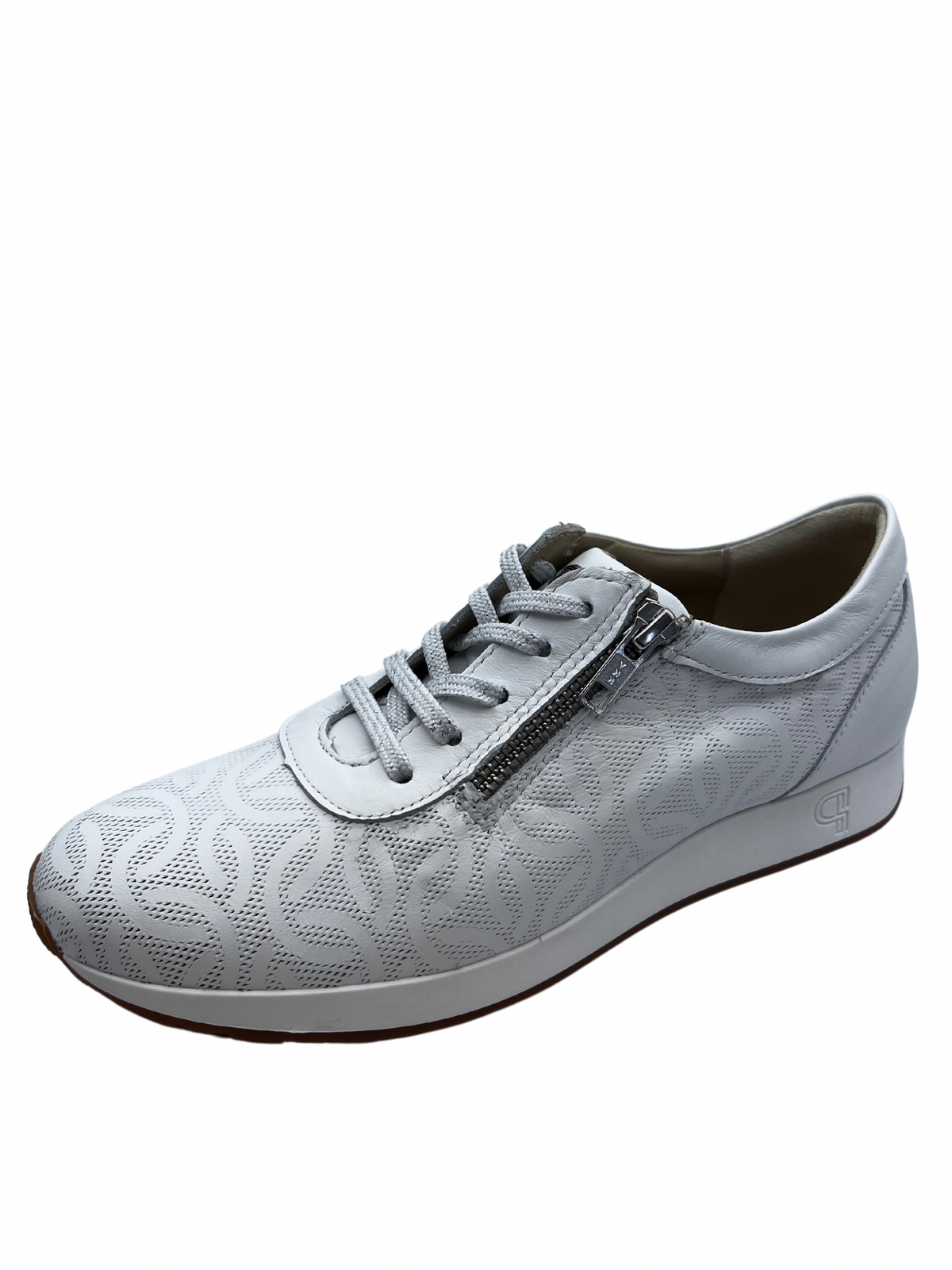 Pitillos White Leather Trainer With Perforated Details