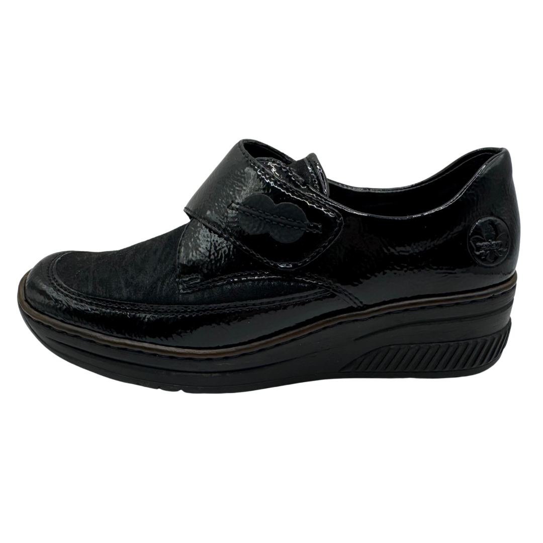 Rieker Black Patent Shoe with Velcro Strap