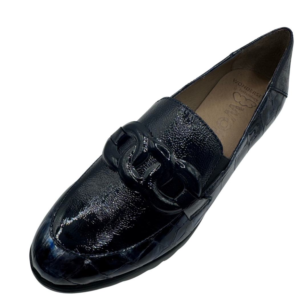 Wonders Navy Wedge Patent Loafers