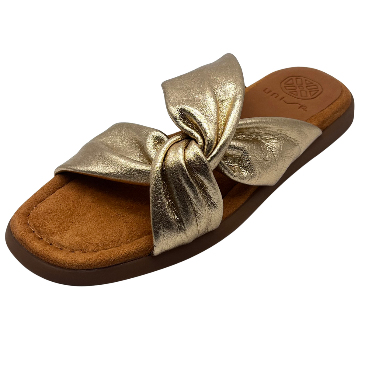 Unisa Gold Leather Crossover Flat Sandal