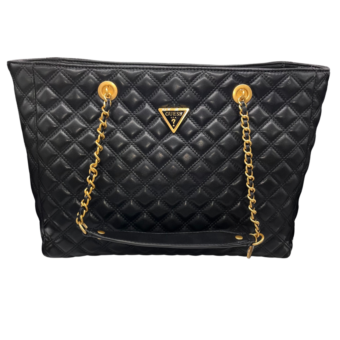 Guess Black Quilted Handbag with Triangle Logo