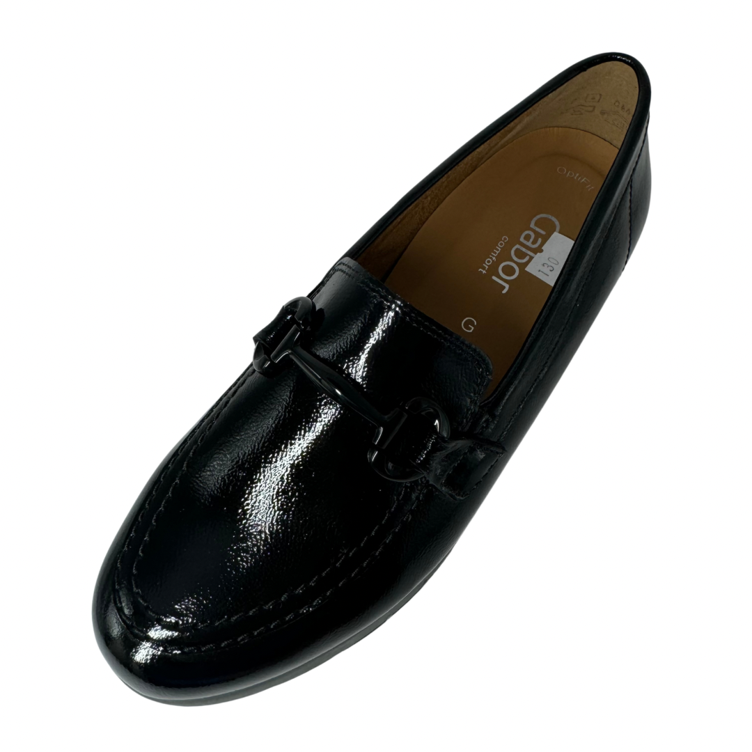 Gabor Black Patent Loafers with Black Buckle Detail