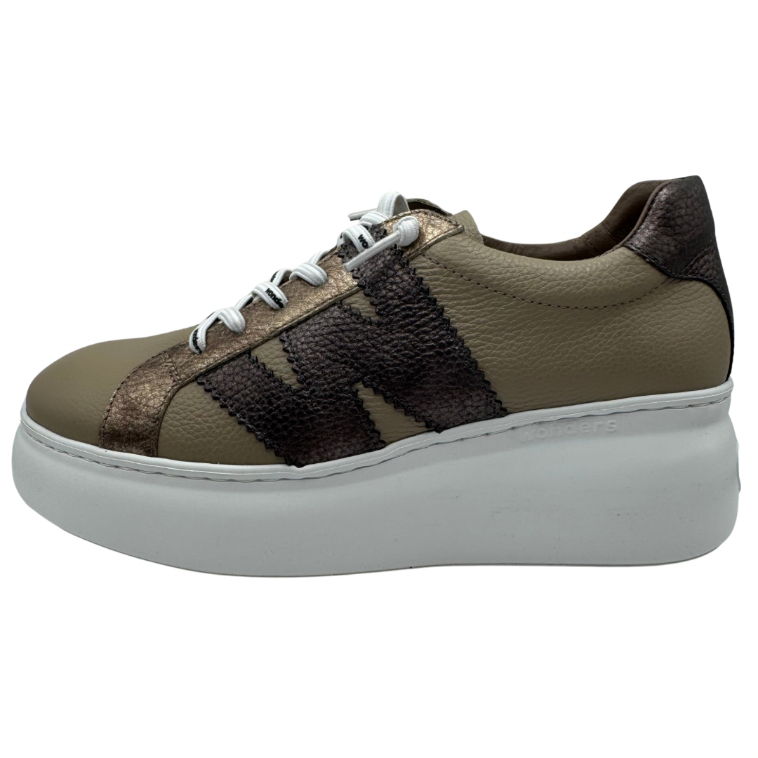 Wonders Taupe &amp; Bronze Platform Trainers