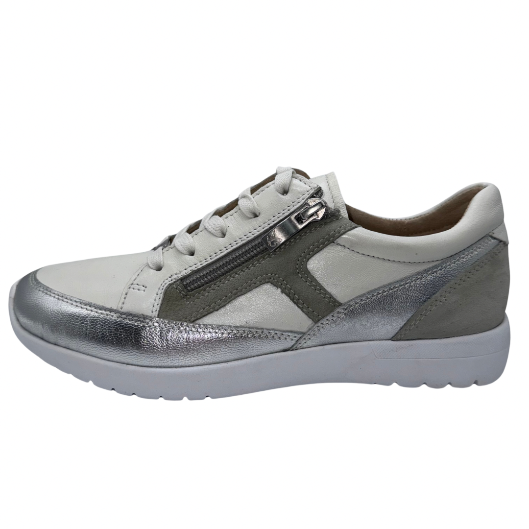 Caprice Cream Leather Trainers with Silver and Grey