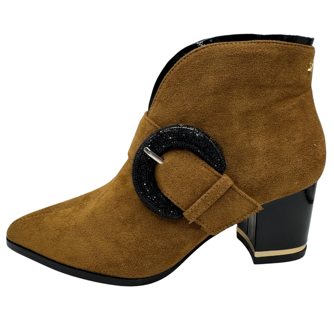 Kate Appleby Brown Suede Pointed Heeled Boots with Circle Buckle Detail