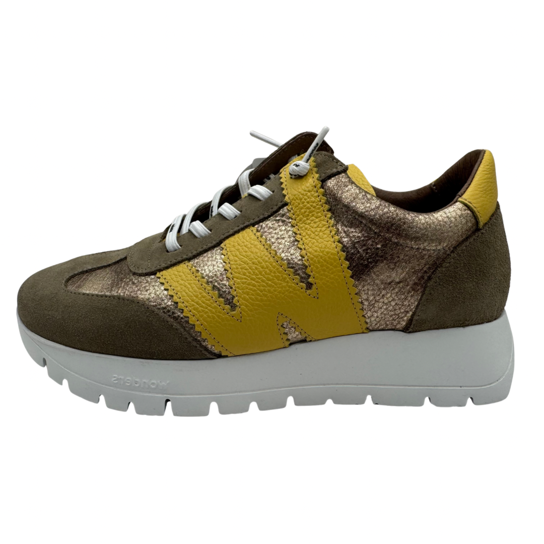 Wonders Taupe &amp; Yellow Wedge Trainers