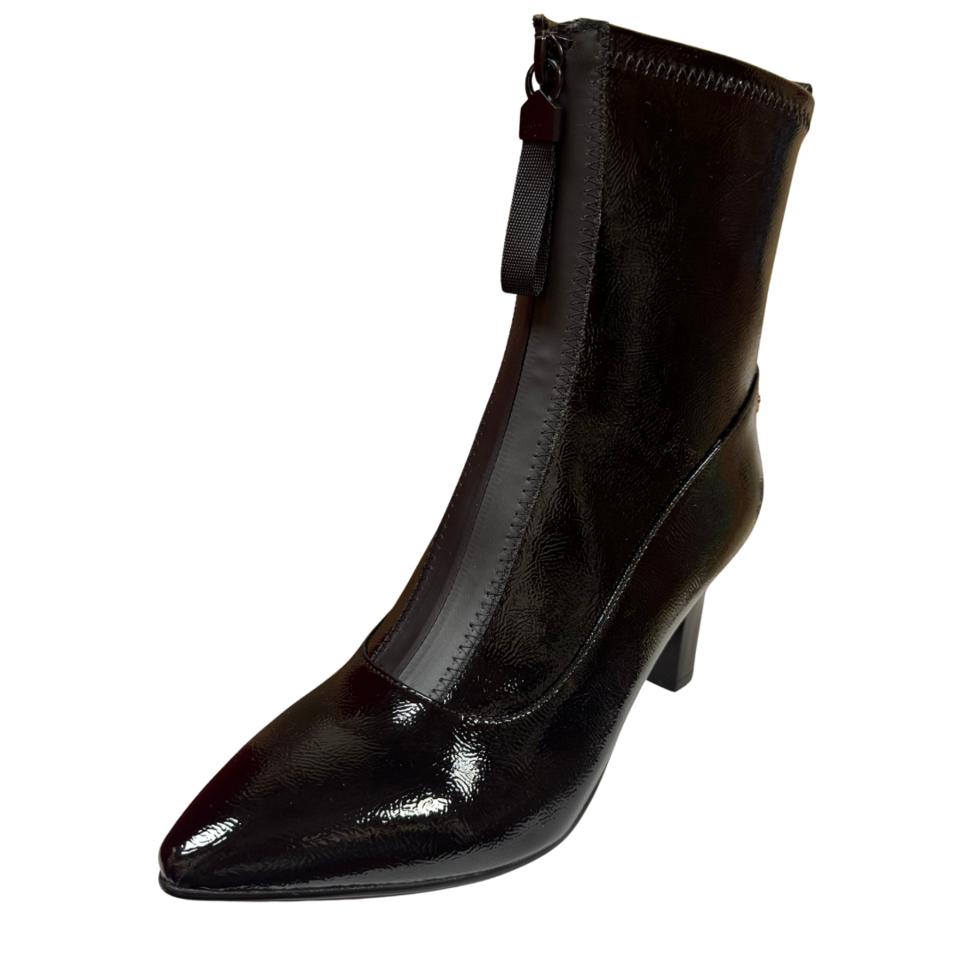 Kate Appleby Black Heeled Patent Boot with Front Zip