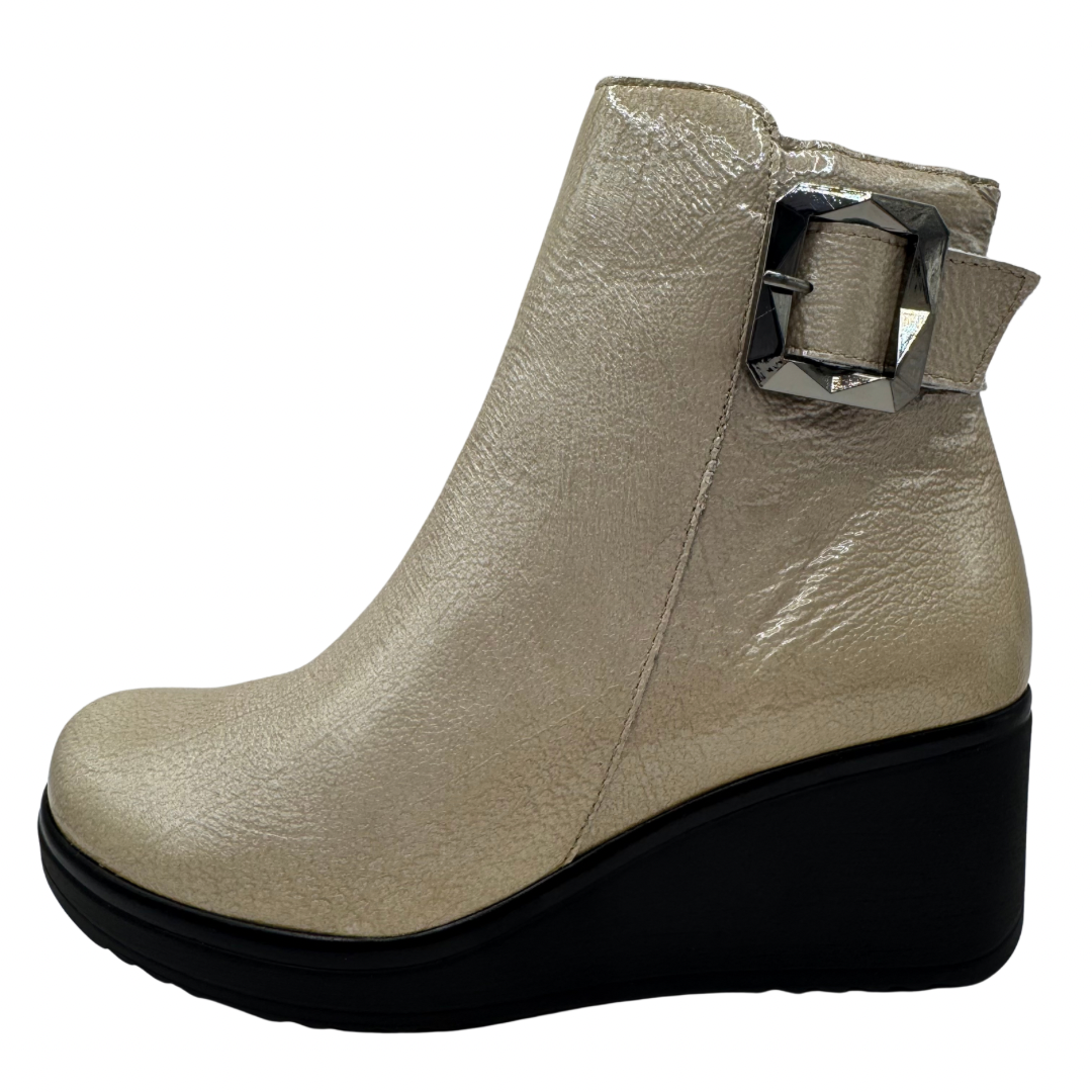 Pitillos Beige Wedge Boots with Side Zip